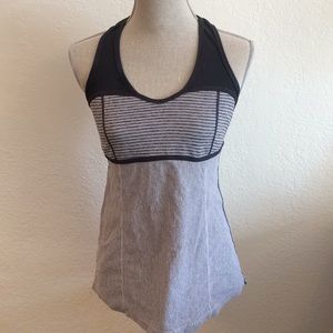 Lululemon workout top gray and white stripes 10